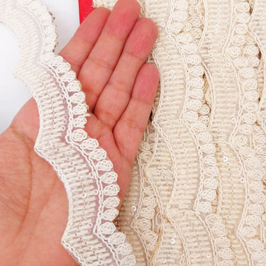 Off White Scallop Lace Trim Embroidered, Cutwork Trim, Scallops Wedding Trim